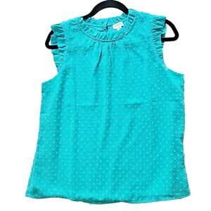 J. Crew Sleeveless Ruffleneck Ruffle Top Clip Dot Green Turquoise Medium Women’s